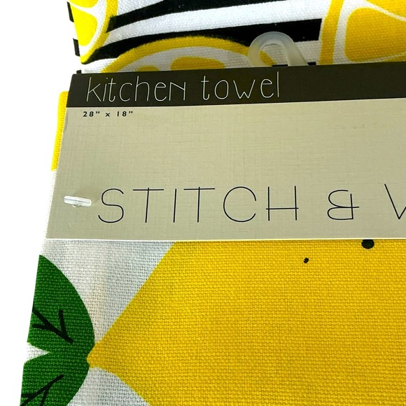 Stitch & Weft Kitchen Towel Set Lemon Print 100% Natural Cotton Yellow Black - Picture 8 of 16